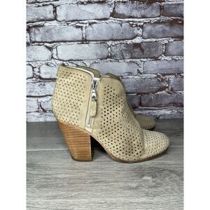 Rag & Bone Margot Tan Beige Suede Dual Zip Perforated Boots Booties Women 36.5EU